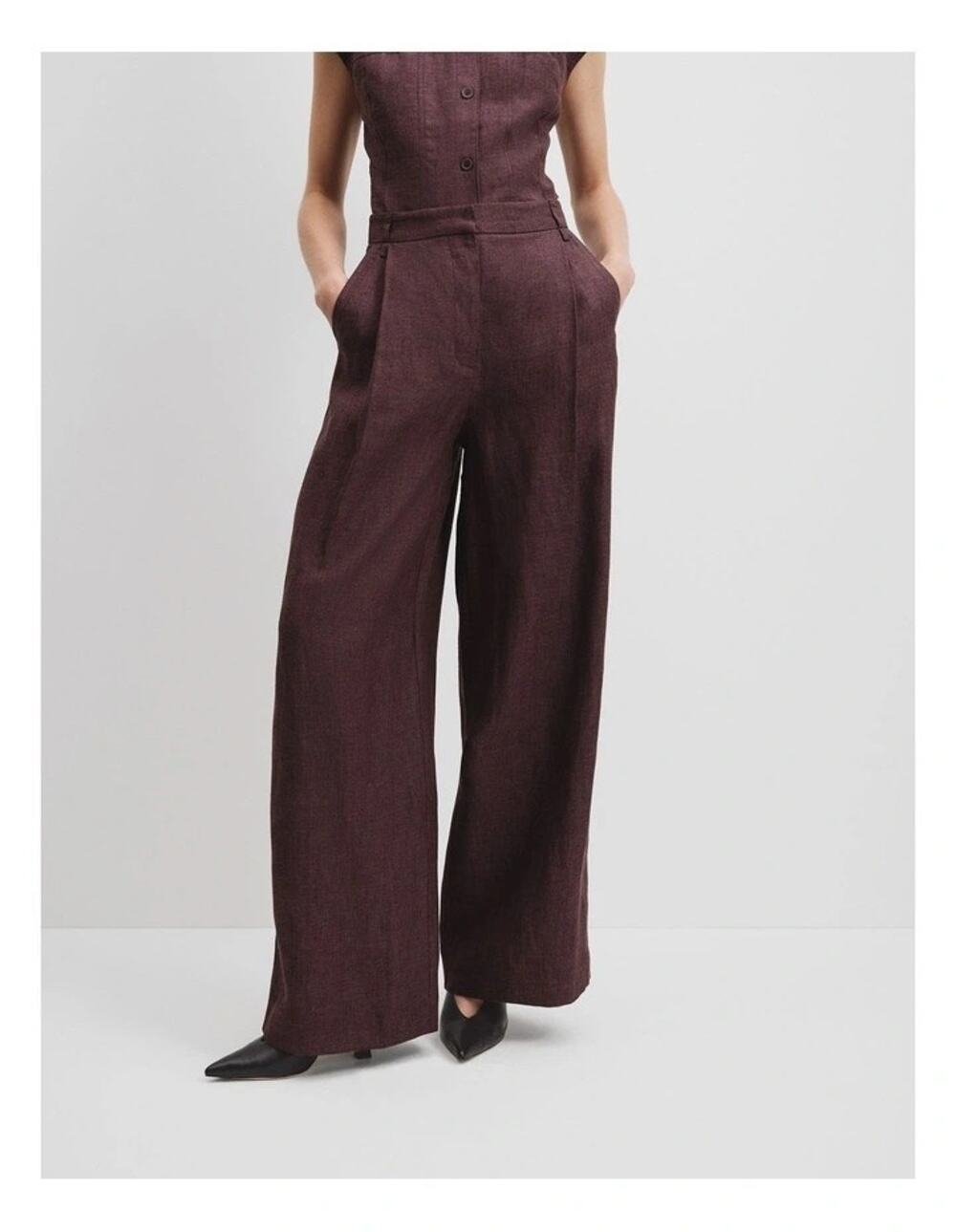 COUNTRY ROAD Organically Grown Linen Wide Leg Pant - Port Stripe -Size US 2 AU 6